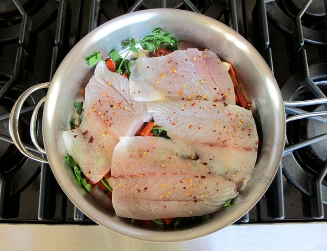 Middle Eastern Tomato Garlic Fish with Roasted Bell Peppers - Easy, Healthy, Flavorful Entree Recipe by Tori Avey