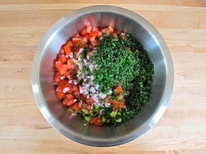 Chopped vegetables in a large mixing bowl.