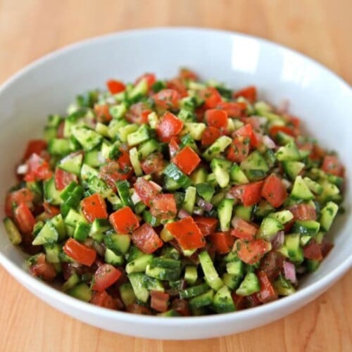 Israeli Salad in a bowl.