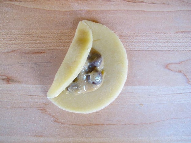 Fold the left edge of the circle over the filling.