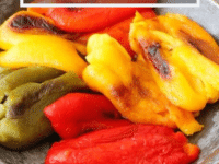 Colorful roasted bell peppers in a bowl