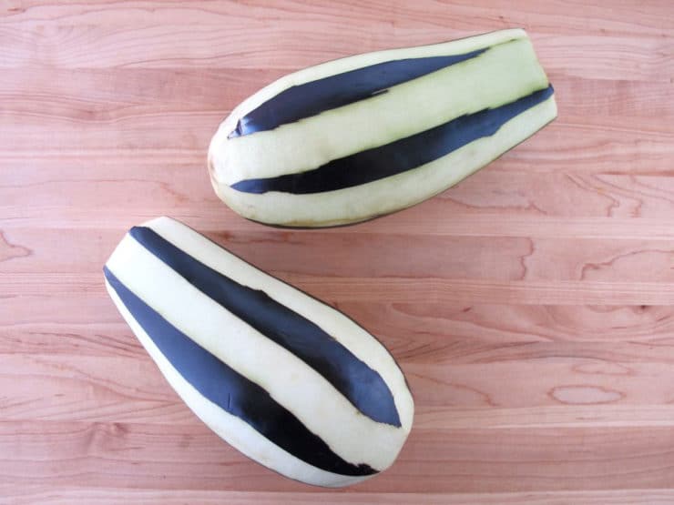 Eggplant peeled in stripes.