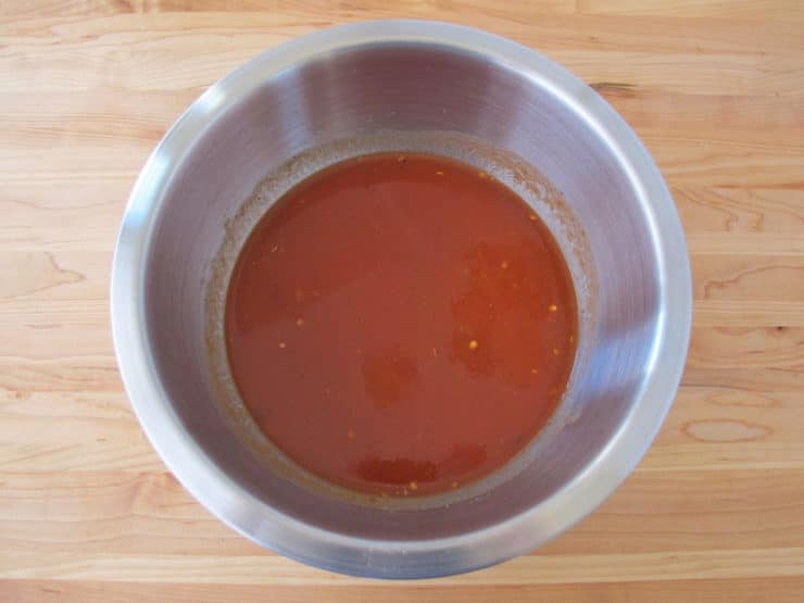 Tomato sauce in a mixing bowl.