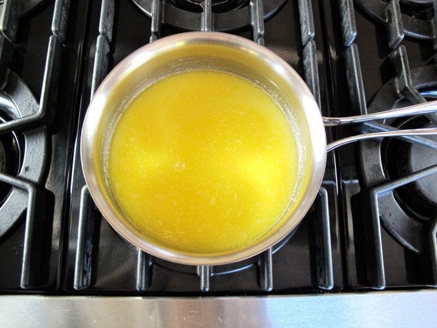 Melted butter in a saucepan.