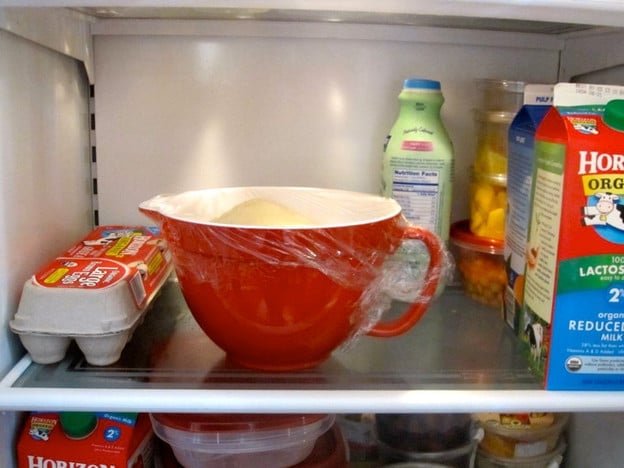 Cookie dough chilling in the fridge.