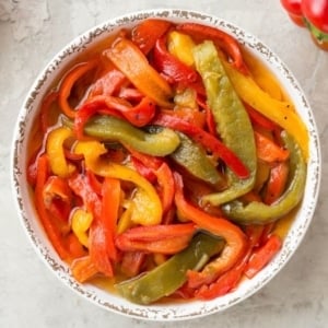 A bowl of roasted peppers
