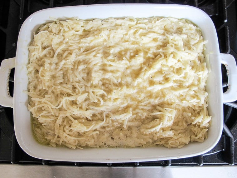 Passover Potato Kugel - Traditional Jewish Kugel with Potatoes, Onions and Eggs for the Passover Holiday.