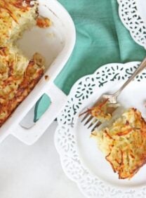Passover Potato Kugel - Traditional Jewish Kugel with Potatoes, Onions and Eggs for the Passover Holiday.