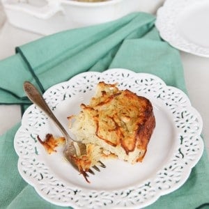 Passover Potato Kugel - Easy, delicious recipe for potato kugel. Crispy and golden on the outside, fluffy on the inside. Kosher for Passover.