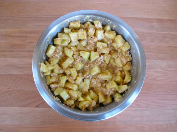 Diced apples stirred into matzo mixture.