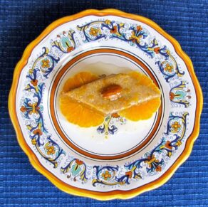 Tishpishti - Kosher for Passover cake soaked in sweet orange blossom syrup. Exotic Turkish recipe.