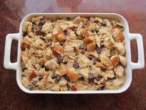 Challah bread pudding ready for the oven.