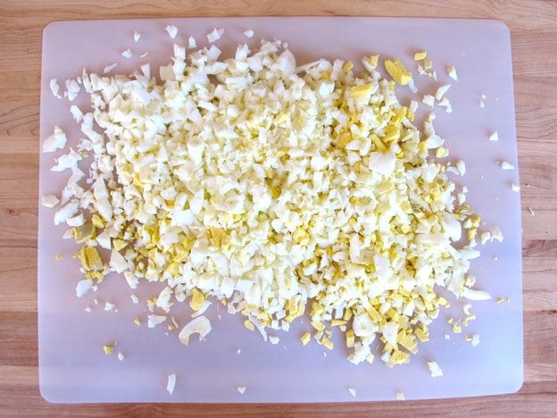 Diced hardboiled eggs.