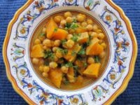 Butternut Squash Soup with Chickpeas - Healthy and savory soup with butternut squash, chickpeas, spices and a savory marrow bone broth. Sephardic family recipe. Kosher, Meat, Healthy. 