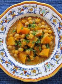 Butternut Squash Soup with Chickpeas - Healthy and savory soup with butternut squash, chickpeas, spices and a savory marrow bone broth. Sephardic family recipe. Kosher, Meat, Healthy.