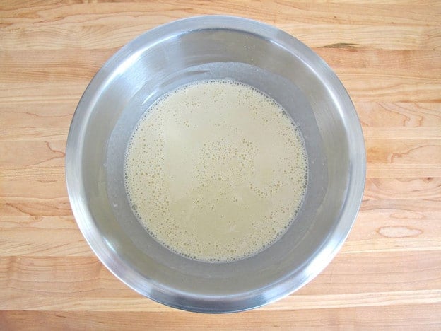 Blintz batter in a mixing bowl.