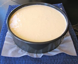 Cheesecake filling in springform pan.