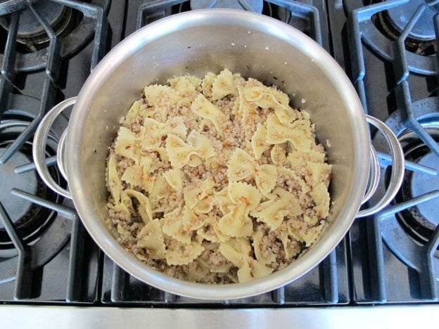 Kasha mixed with pasta.
