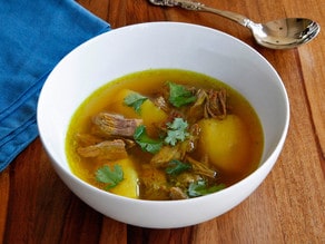 Learn to make Yemenite Soup with Beef or Chicken - traditional spicy soup recipe made with hawayej spicy blend. Warming, filling and full of flavor.