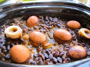 Cholent - Slow-cooked stew for Shabbat, also known as Chamin, Dafina, and Skhina. Easy Delicious Recipe on ToriAvey.com