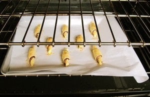 Rugelach baking in the oven.