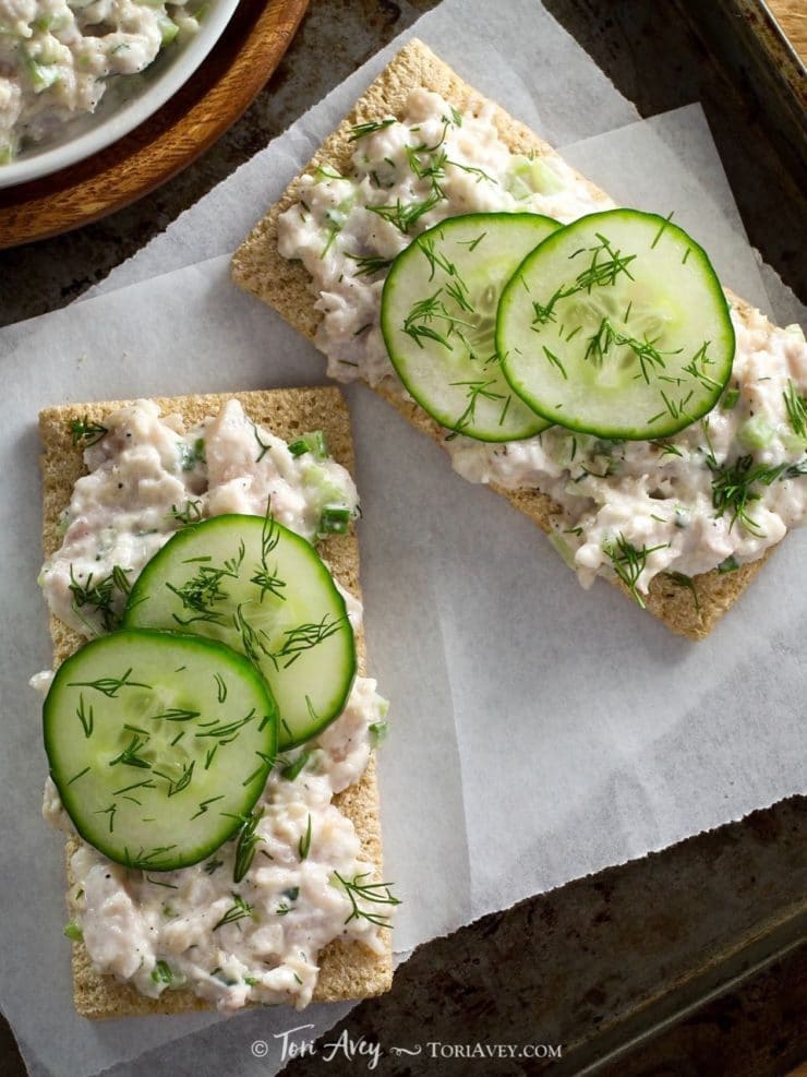 Jewish whitefish salad with celery and herbs. Kosher, dairy or pareve.