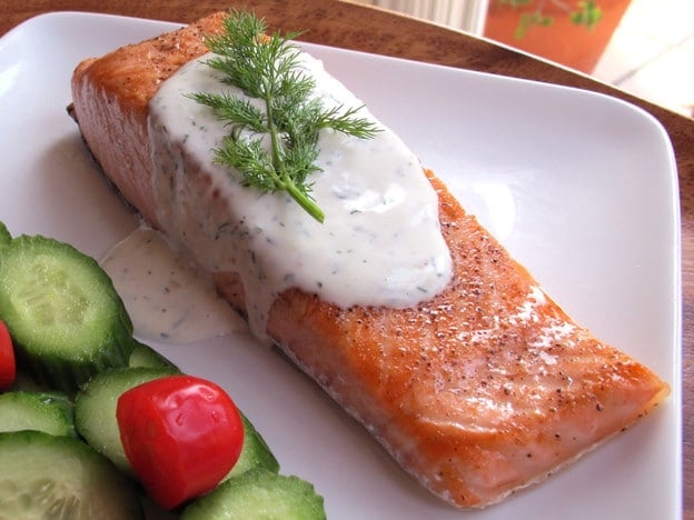 Seared Salmon with Creamy Dill Sauce