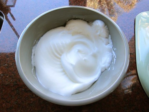 Egg whites beaten to stiff peaks.
