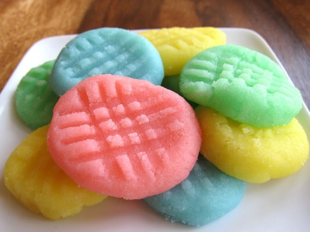 Cream cheese candies on a plate.