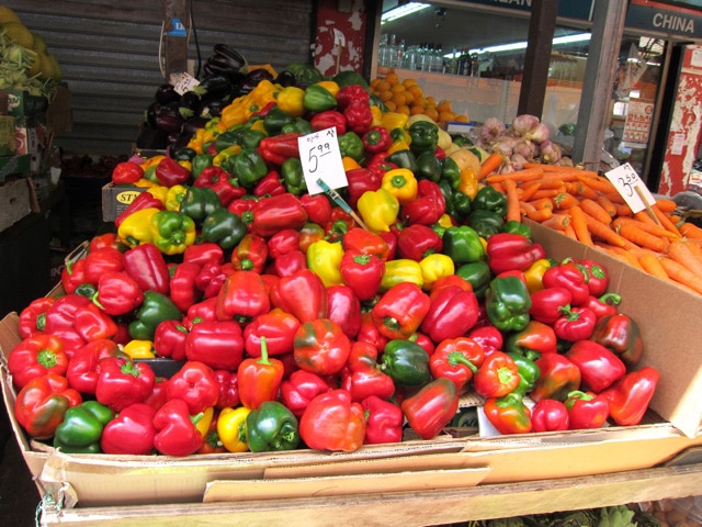 A pile of bellpeppers for sale at the Carmel Market