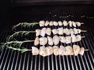 Rosemary Lemon Chicken Skewers on the grill.