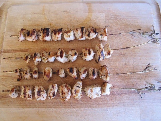 Rosemary Lemon Chicken Skewers resting.