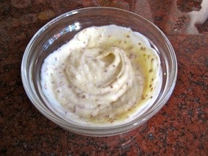 Dijon mayo in small bowl.