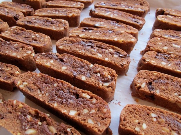 Cookies on parchment lined baking sheet.