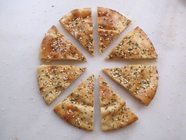 Pita rounds cut into 8 triangles.