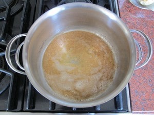 Melted butter and flour in a saucepan.