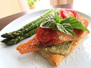 Puff Pastry Salmon on a dinner plate.