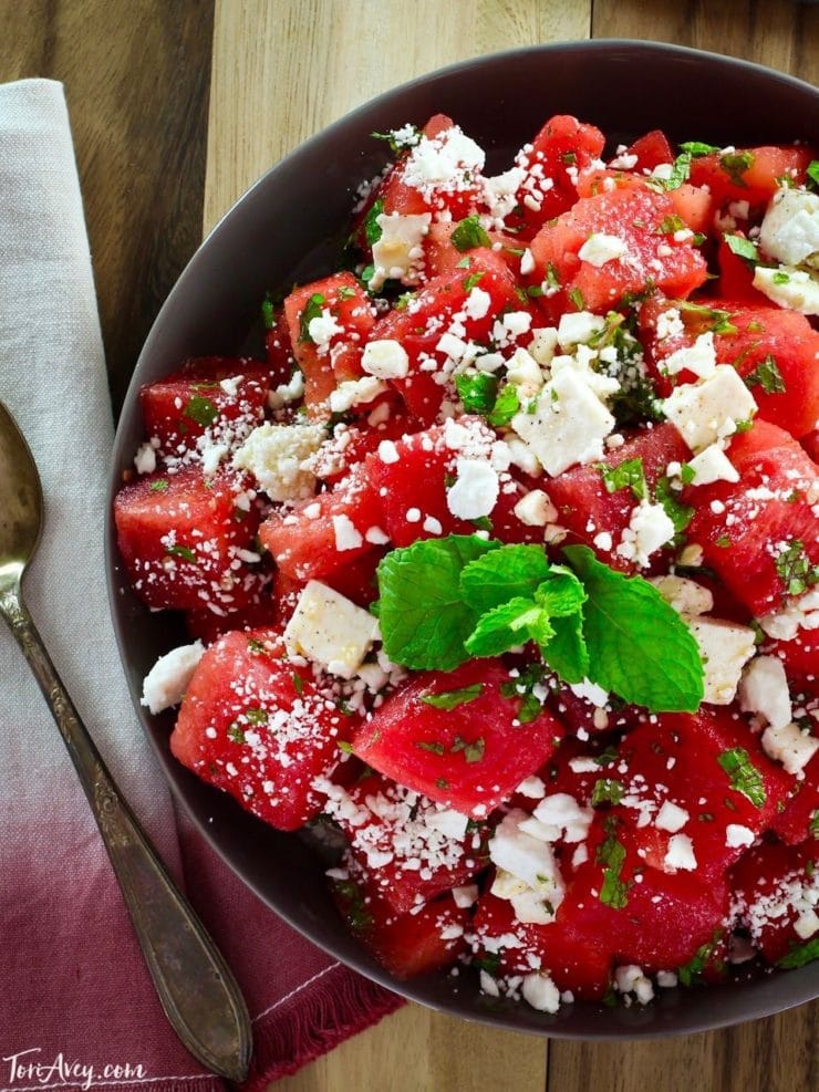 Watermelon Feta Salad with Mint - Salty Sweet Refreshing