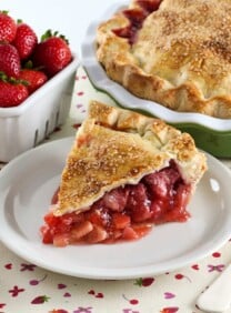 Strawberry Rhubarb Pie - Old fashioned recipe thickened with tapioca. More strawberry, less rhubarb for just the right amount of tartness.