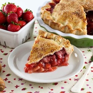 Strawberry Rhubarb Pie - Old fashioned recipe thickened with tapioca. More strawberry, less rhubarb for just the right amount of tartness.