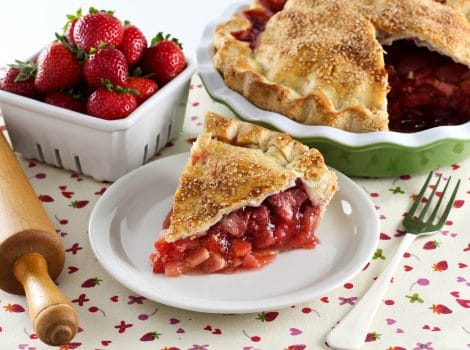 Strawberry Rhubarb Pie - Old fashioned recipe thickened with tapioca. More strawberry, less rhubarb for just the right amount of tartness.