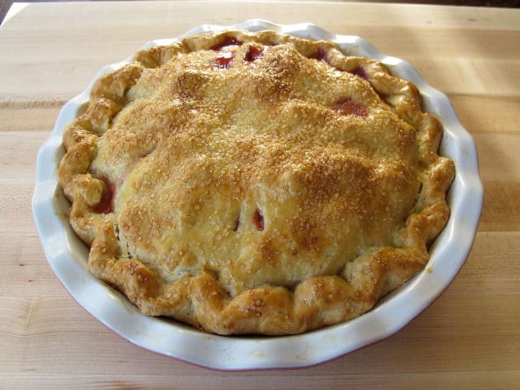 Baked strawberry rhubarb pie.