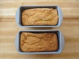 Baked cakes in two loaf pans.