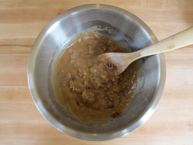 Fold dates and walnuts into the batter.