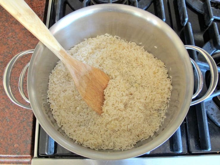 White basmati rice in a saucepan.