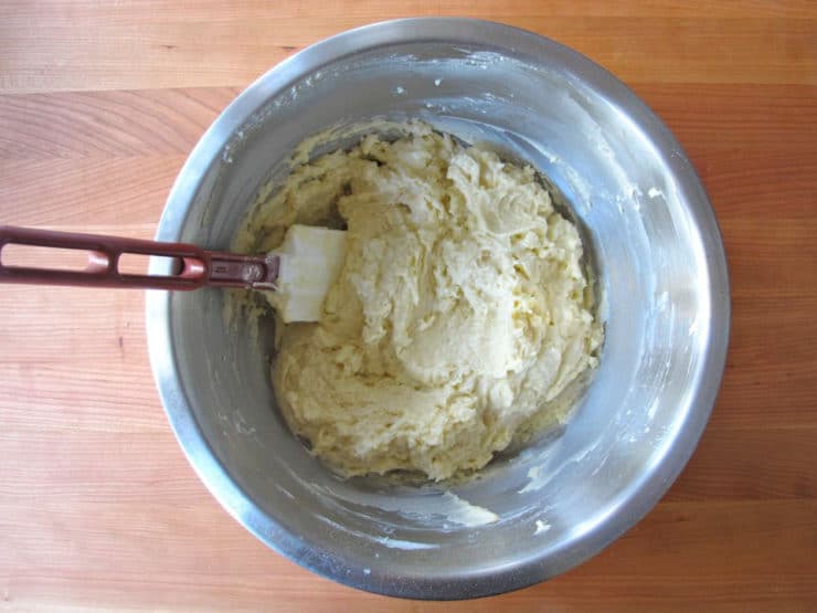 Flour folded into butter mixture.