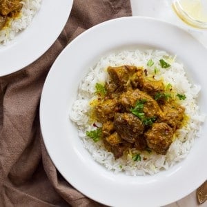 Persian Lamb Stew - Slow-cooked tender meat with turmeric, onions and red pepper flakes. Easy savory recipe.