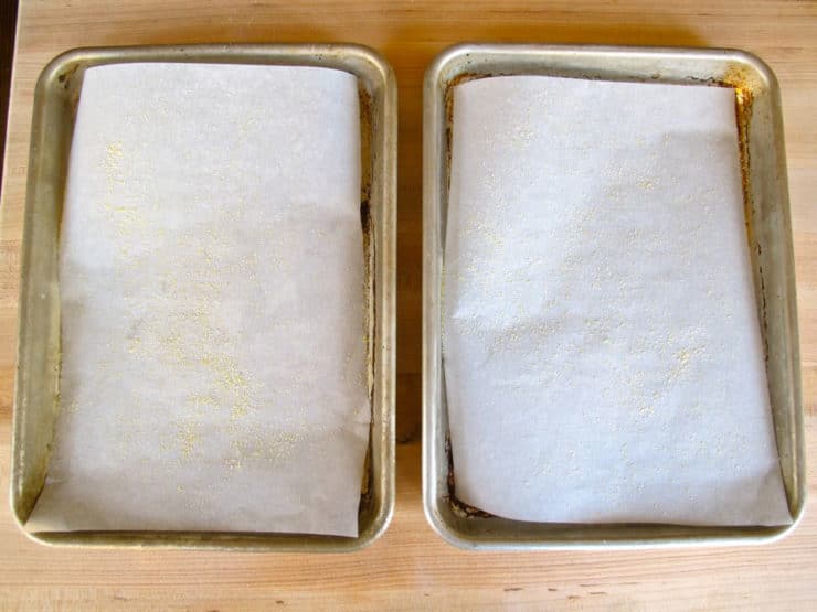 Two small baking sheets lined with parchment.