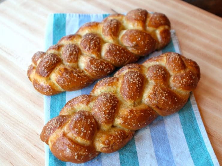 A braided loaf of bread with a twist, combining the flavors of pretzel and challah