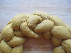 Braided challah smoothed out.